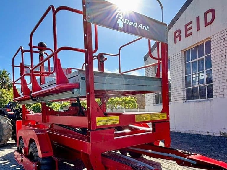 Red Ant orchard platform raised outside the workshop